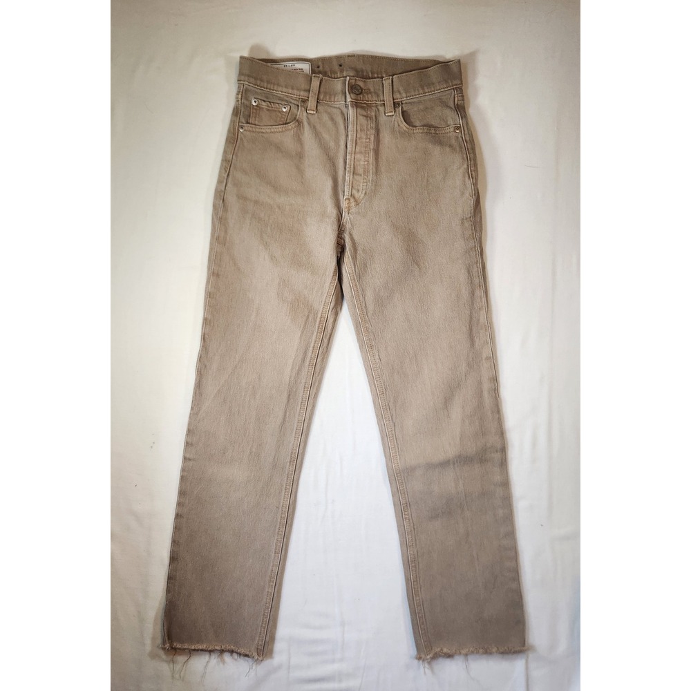 Gap Cheeky Straight High Rise Jeans Tan Khaki Raw Hem Denim Pants 27